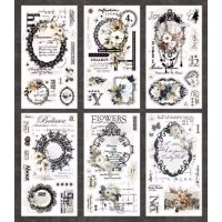 Autocolante Vintage cu flori - Gri, 6 bucăți