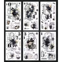 Autocolante Vintage cu flori - Negre, 6 bucăți