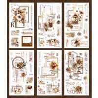 Autocolante Vintage cu flori - Maro, 6 bucăți