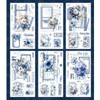 Autocolante Vintage cu flori - Albastre, 6 bucăți