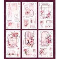 Autocolante Vintage cu flori - Roz, 6 bucăți