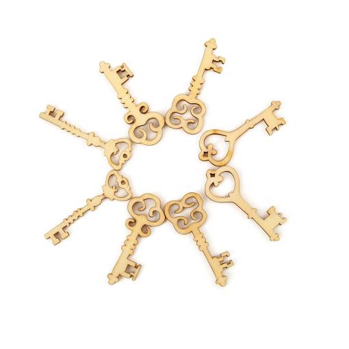 Foto - Decorațiune din lemn pentru scrapbooking - Chei cu motive, 20 bucăți