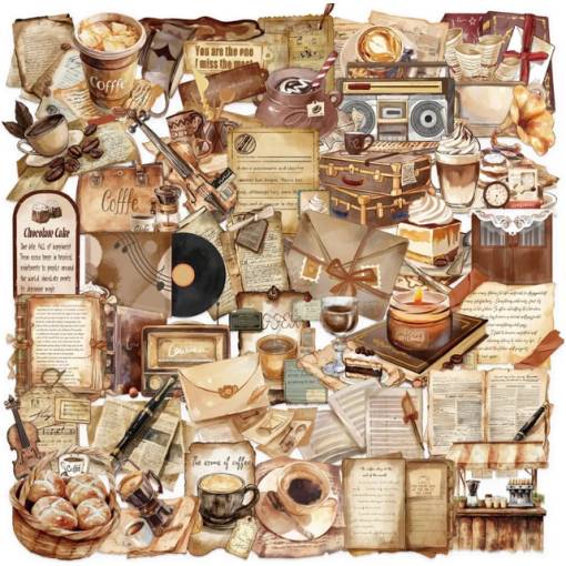 Foto - Autocolante vintage de scrapbooking de cafea - 50 bucăți