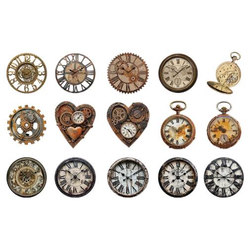 Foto - Autocolante vintage pentru scrapbooking - Ceasuri mecanice, 30 bucăți