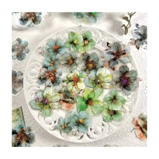 Foto - Abțibăcuțe cu flori pentru scrapbooking - Verzi, 20 bucăți