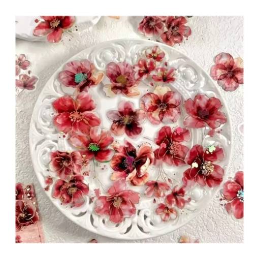 Foto - Abțibăcuțe cu flori pentru scrapbooking - Roșii, 20 bucăți