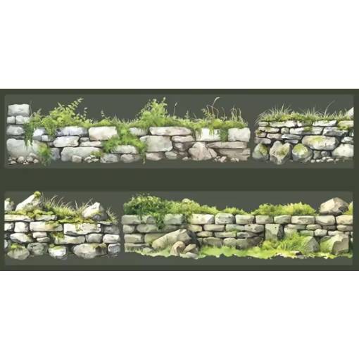 Foto - Banda Washi din plastic pentru scrapbooking cu model de zid de piatră - Verde, 2 metri
