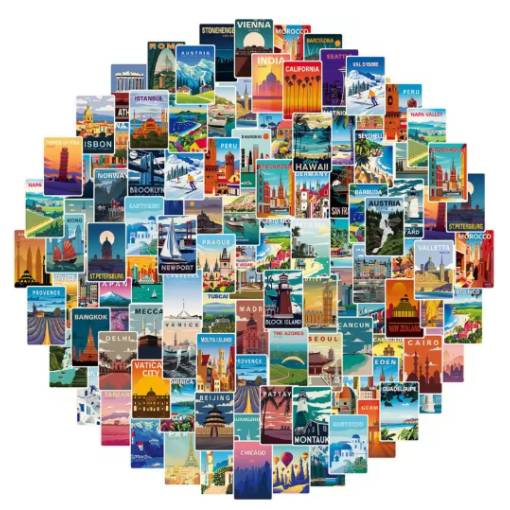 Foto - Autocolante pentru scrapbook - Motive globetrotter, 108 bucăți