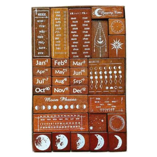 Foto - Set de timbre din lemn pentru scrapbooking - Dată și oră, 30 de bucăți