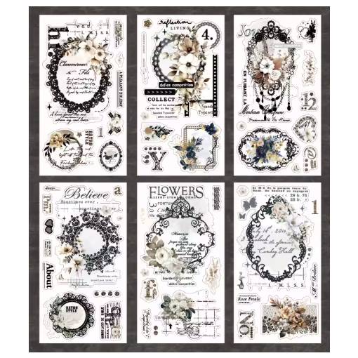 Foto - Autocolante Vintage cu flori - Gri, 6 bucăți