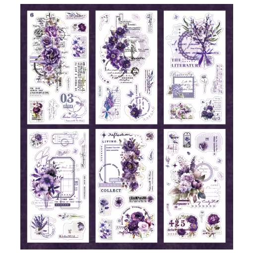 Foto - Autocolante Vintage cu flori - Violet, 6 bucăți