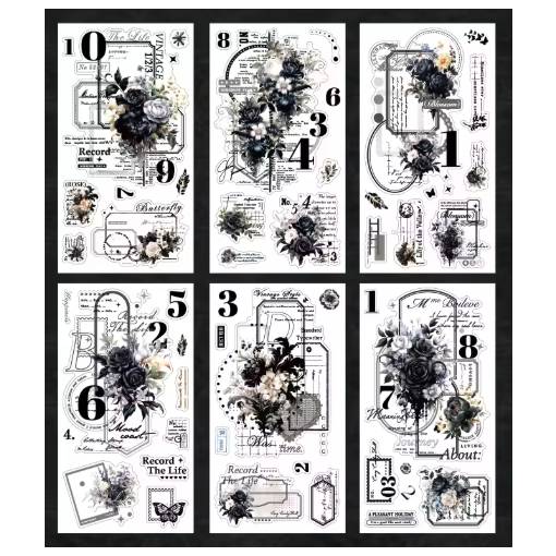 Foto - Autocolante Vintage cu flori - Negre, 6 bucăți