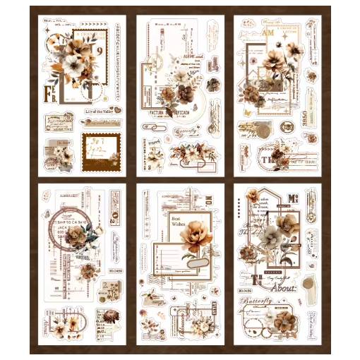 Foto - Autocolante Vintage cu flori - Maro, 6 bucăți