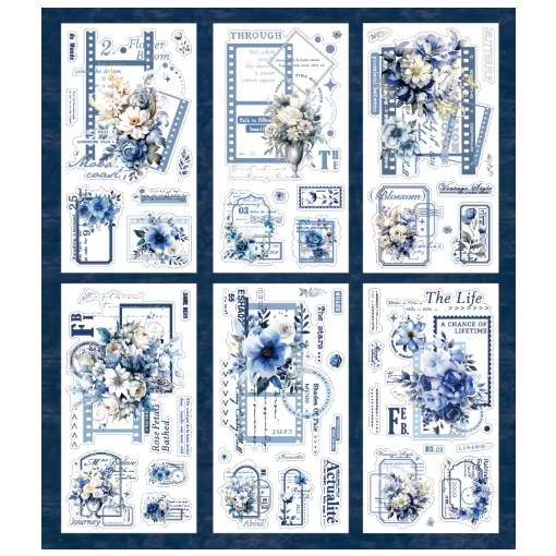 Foto - Autocolante Vintage cu flori - Albastre, 6 bucăți