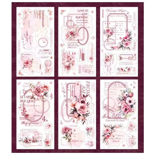 Foto - Autocolante Vintage cu flori - Roz, 6 bucăți