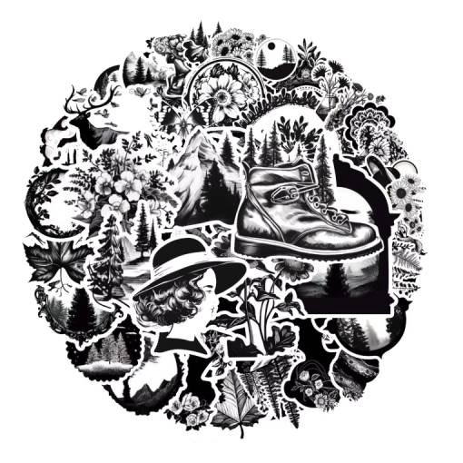 Foto - Scrapbooking autocolante monocromă - 50 bucăți