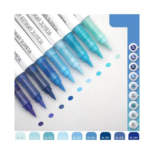 Foto - Set de pensule acrilice pentru scrapbooking - Serie albastră, 9 bucăți