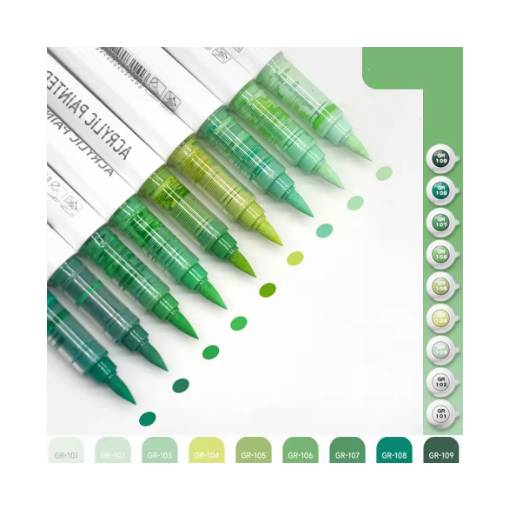 Foto - Set de pensule acrilice pentru scrapbooking - Serie verde, 9 bucăți