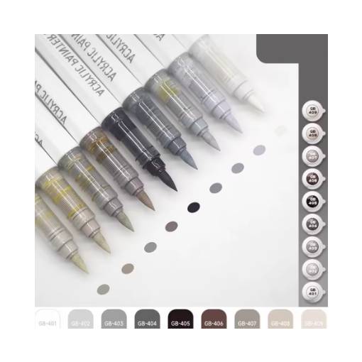 Foto - Set de pensule acrilice pentru scrapbooking - Serie gri-maroniu, 9 bucăți