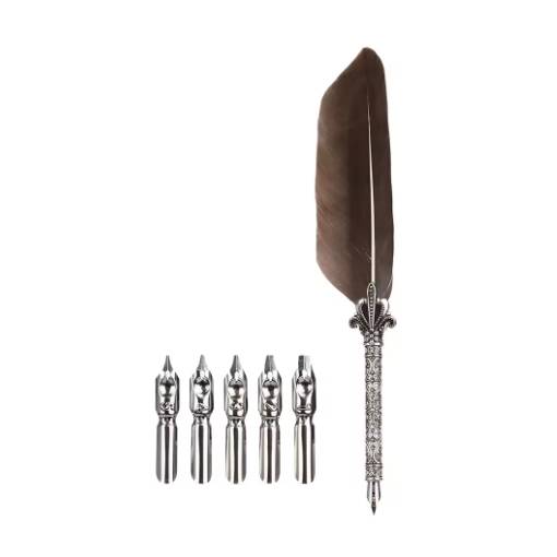 Foto - Set de scrapbooking cu pană de scris și vârfuri de rezervă - Gri închis