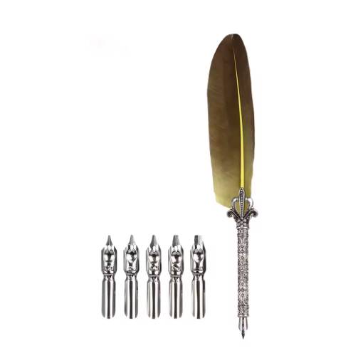 Foto - Set de scrapbooking cu pană de scris și vârfuri de rezervă - Galben