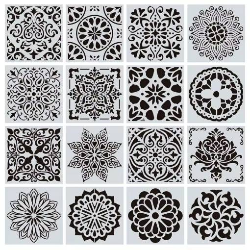 Foto - Set de șabloane pentru desenat - Model mandala, 16 bucăți