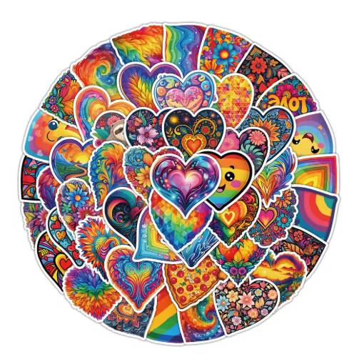 Foto - Autocolante pentru scrapbooking - Inimi curcubeu, 50 bucăți